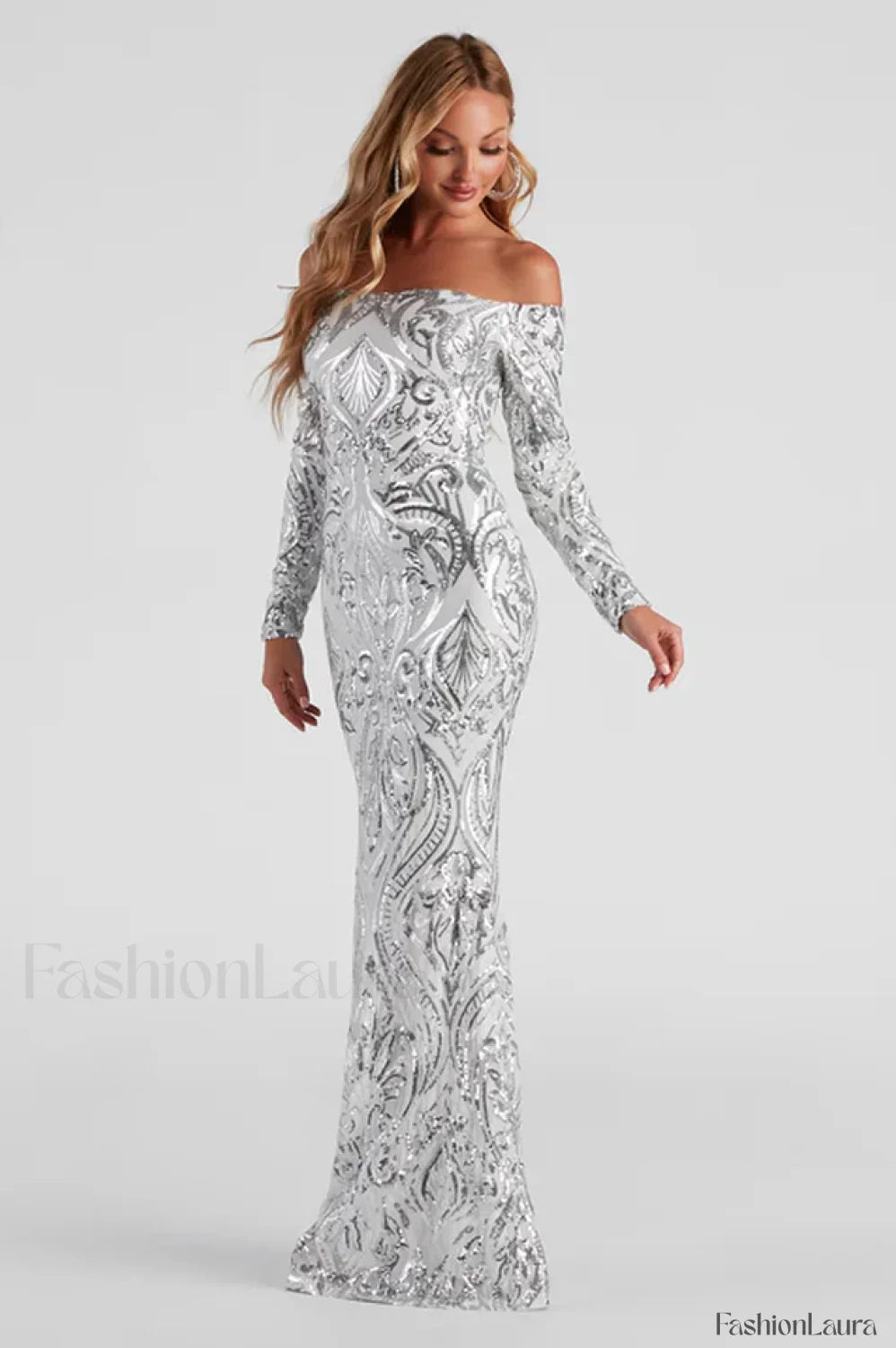 Paityn Formal Off Charming Shoulder Sequin Dress