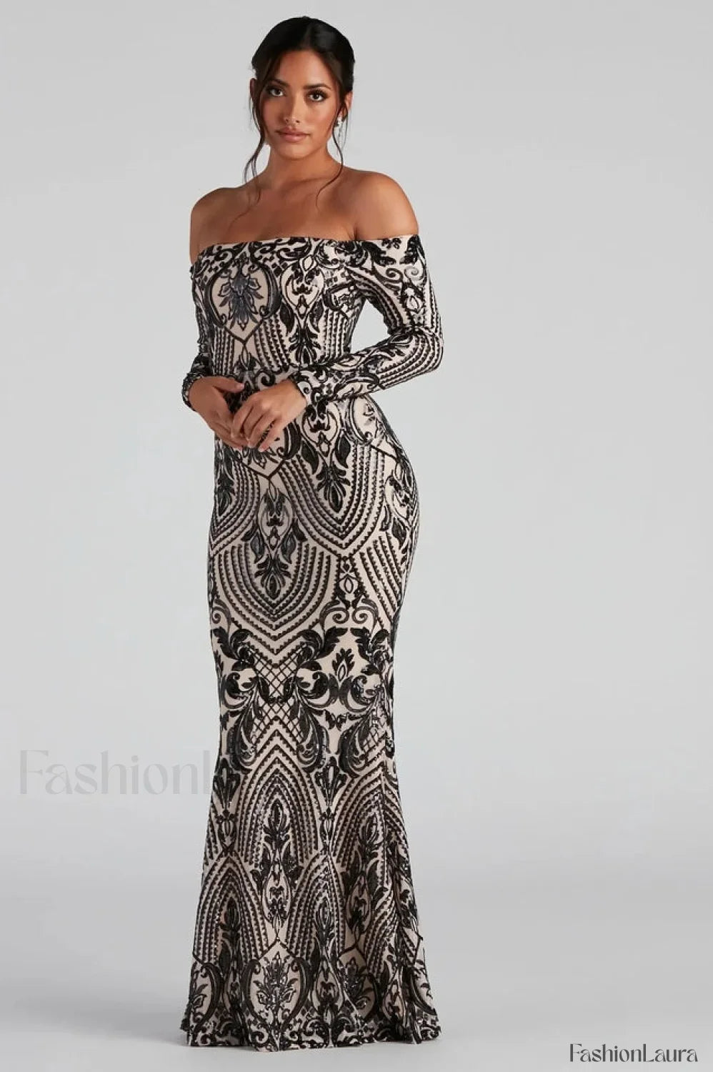 Paityn Formal Off Charming Shoulder Sequin Dress