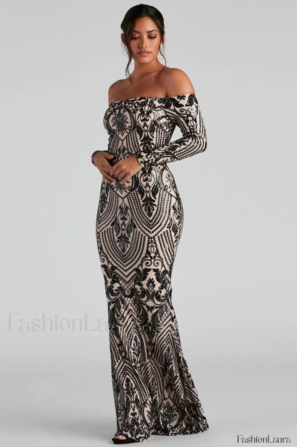 Paityn Formal Off Charming Shoulder Sequin Dress