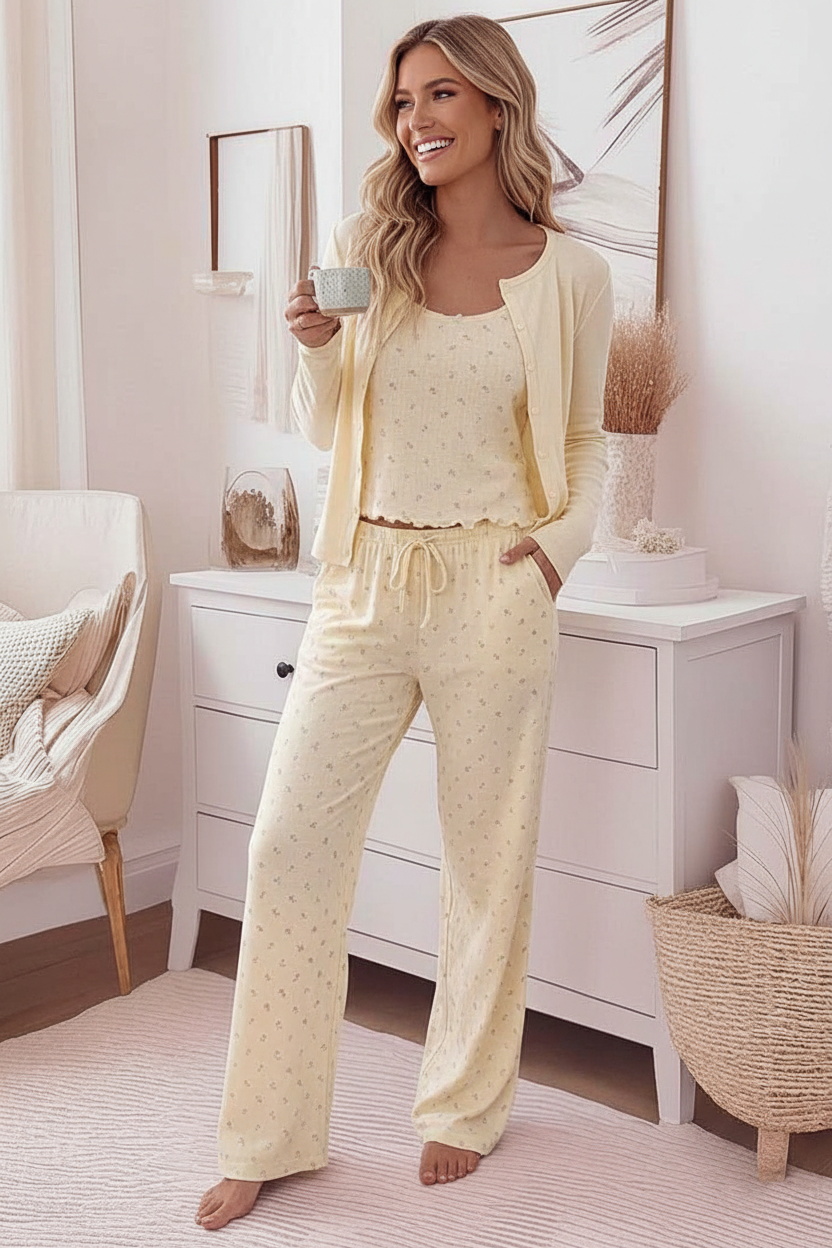 Floral Pajama Set | Soft Cami & Cardigan with Pockets | Cozy Loungewea