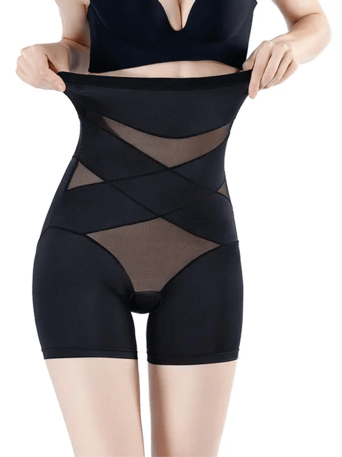 High Waist Mesh Panel Tummy Control Shaper Shorts