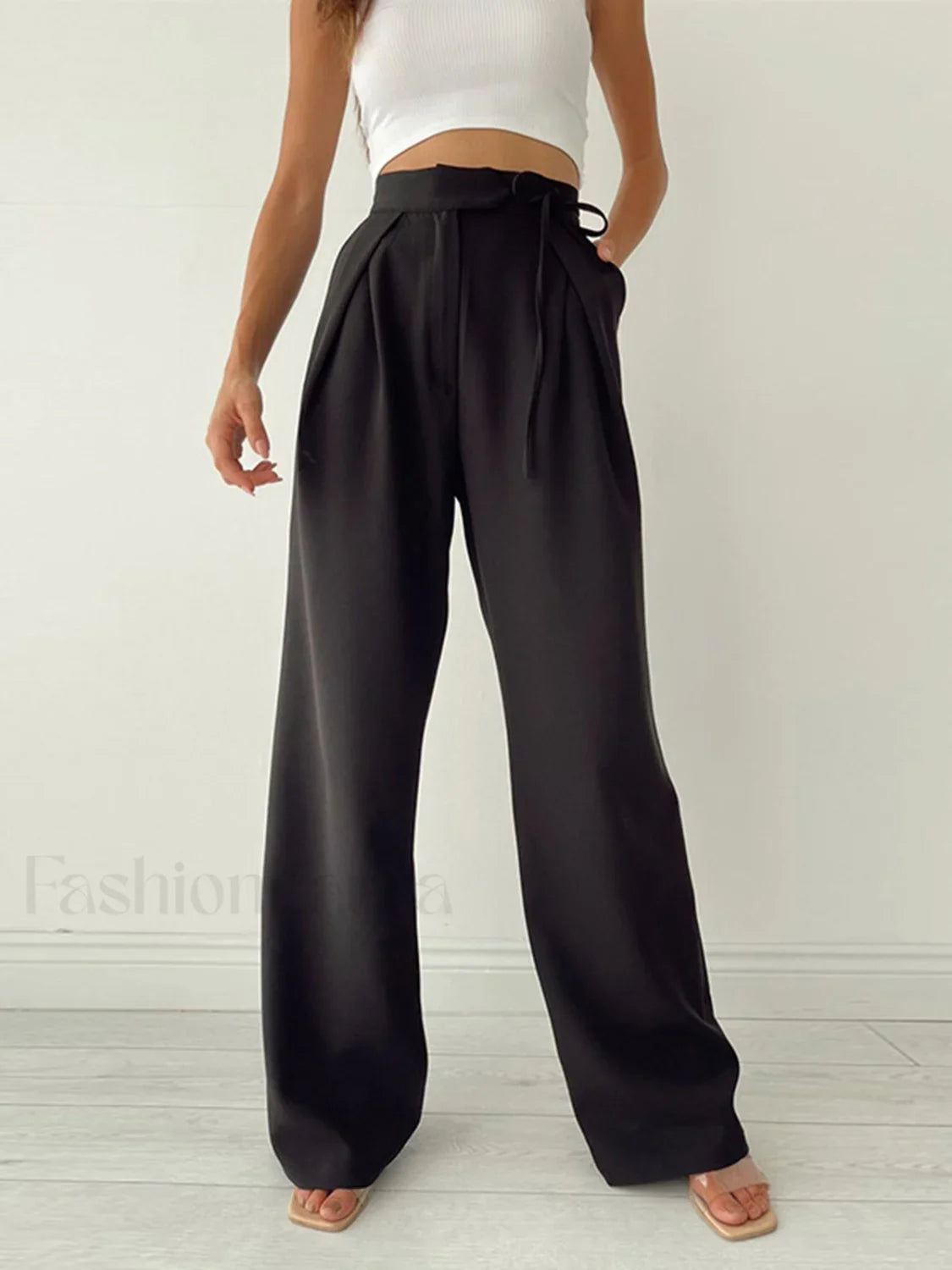 Palazzo Tied Wide Leg Dress Pants Black / XS Pants
