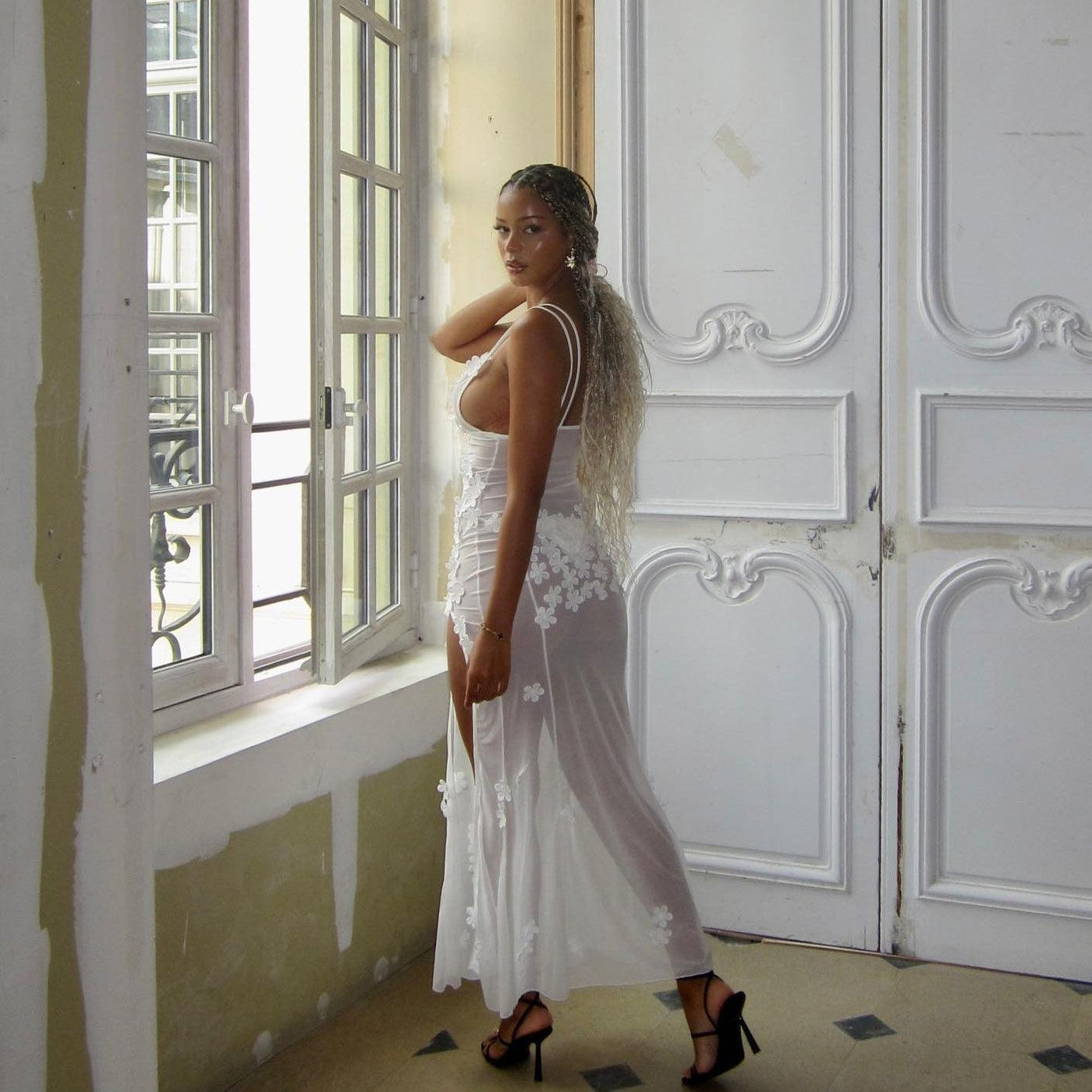 Ivory Bloom Mesh Maxi Dress 3
