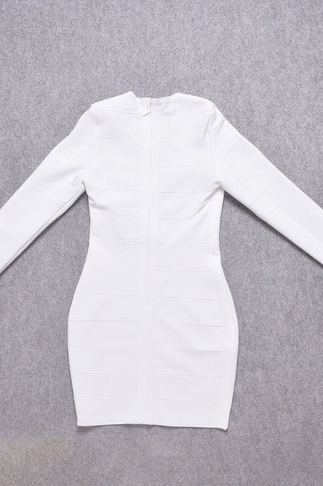 Pamela Long Sleeve Bandage Mini Dress - White Pearl