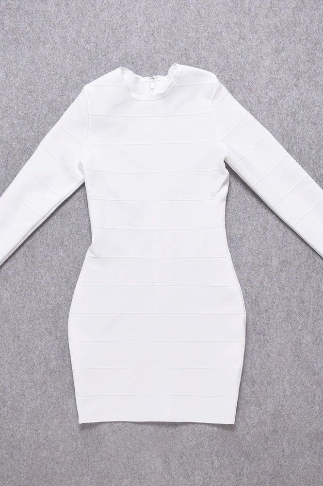 Pamela Long Sleeve Bandage Mini Dress - White Pearl