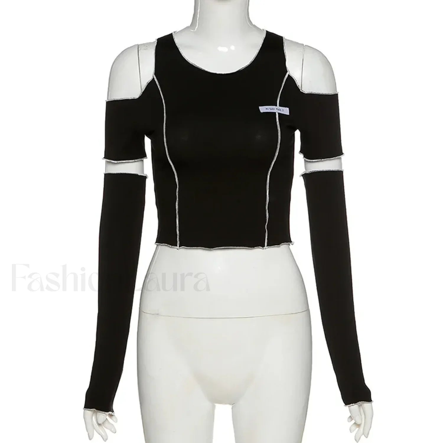 Patchwork Black T-shirts One Shoulder Crop Top