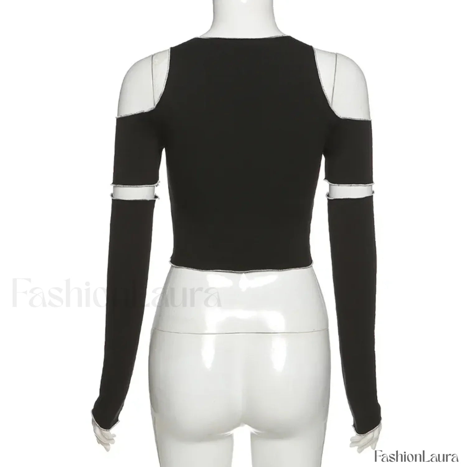 Patchwork Black T-shirts One Shoulder Crop Top