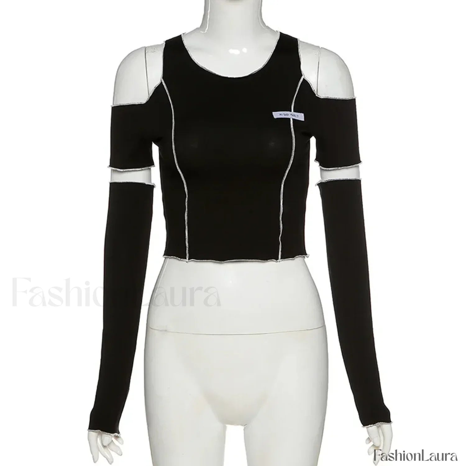 Patchwork Black T-shirts One Shoulder Crop Top