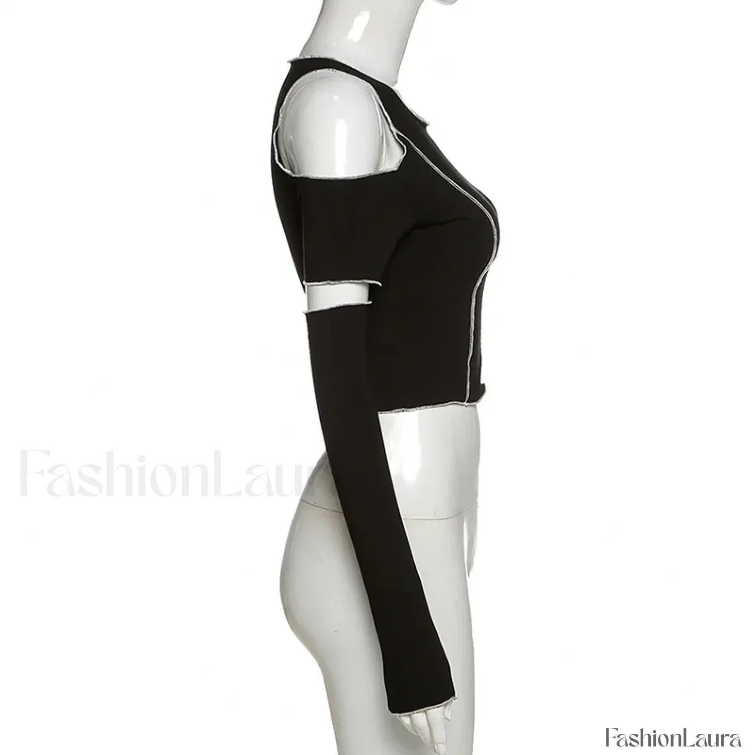 Patchwork Black T-shirts One Shoulder Crop Top