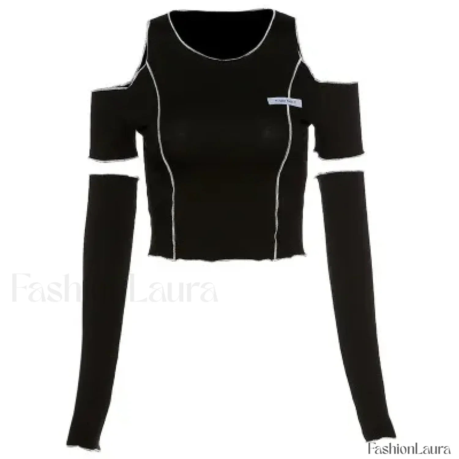 Patchwork Black T-shirts One Shoulder Crop Top