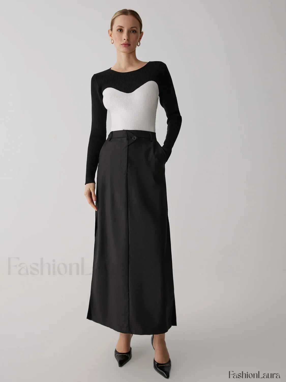 Patchwork Contrast Graceful Crew Neck Sweater