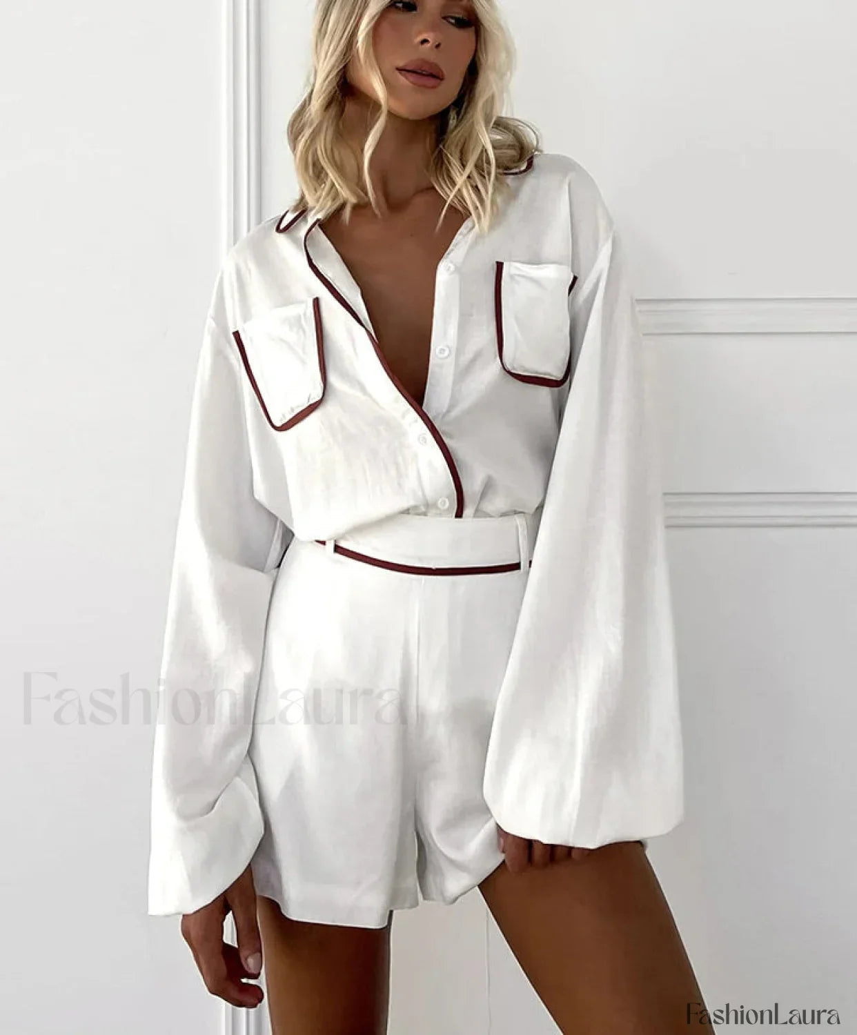 Patchwork Cotton Linen Shorts Two Piece Set