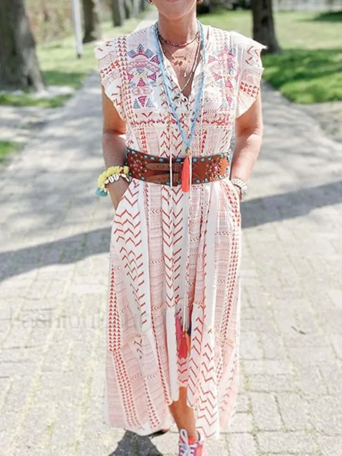 Patchwork Flying Sleeve Boho Dress