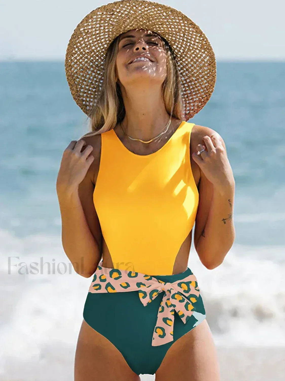 Patchwork Lace Up Backless One Piece color3 / S