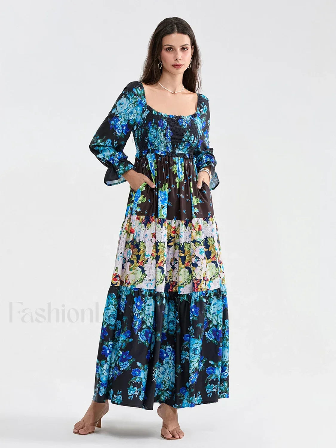 Patchwork Puff Sleeve Boho Dress
