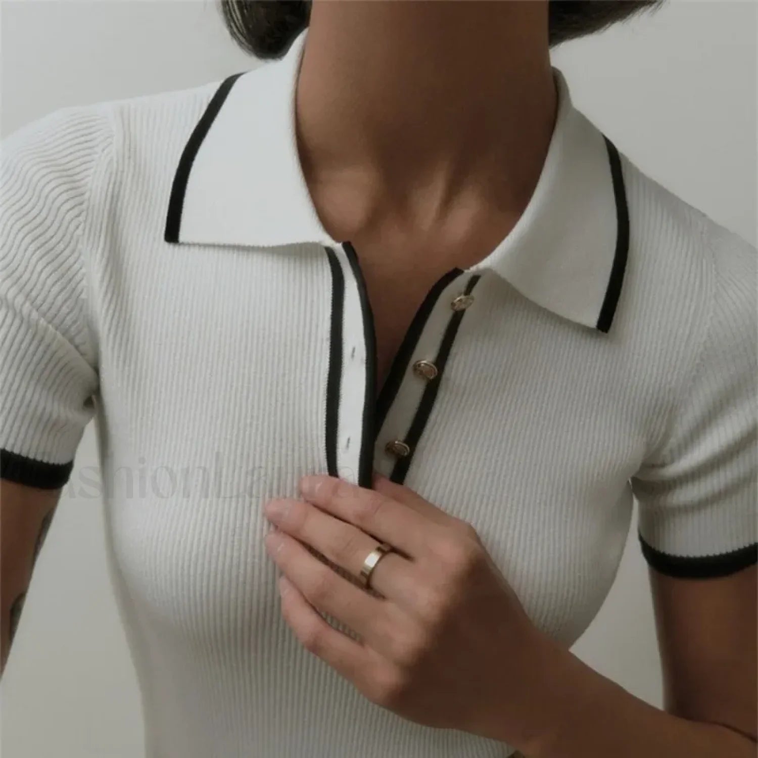 Patchwork Short Sleeve Knit Pullover T-Shirt