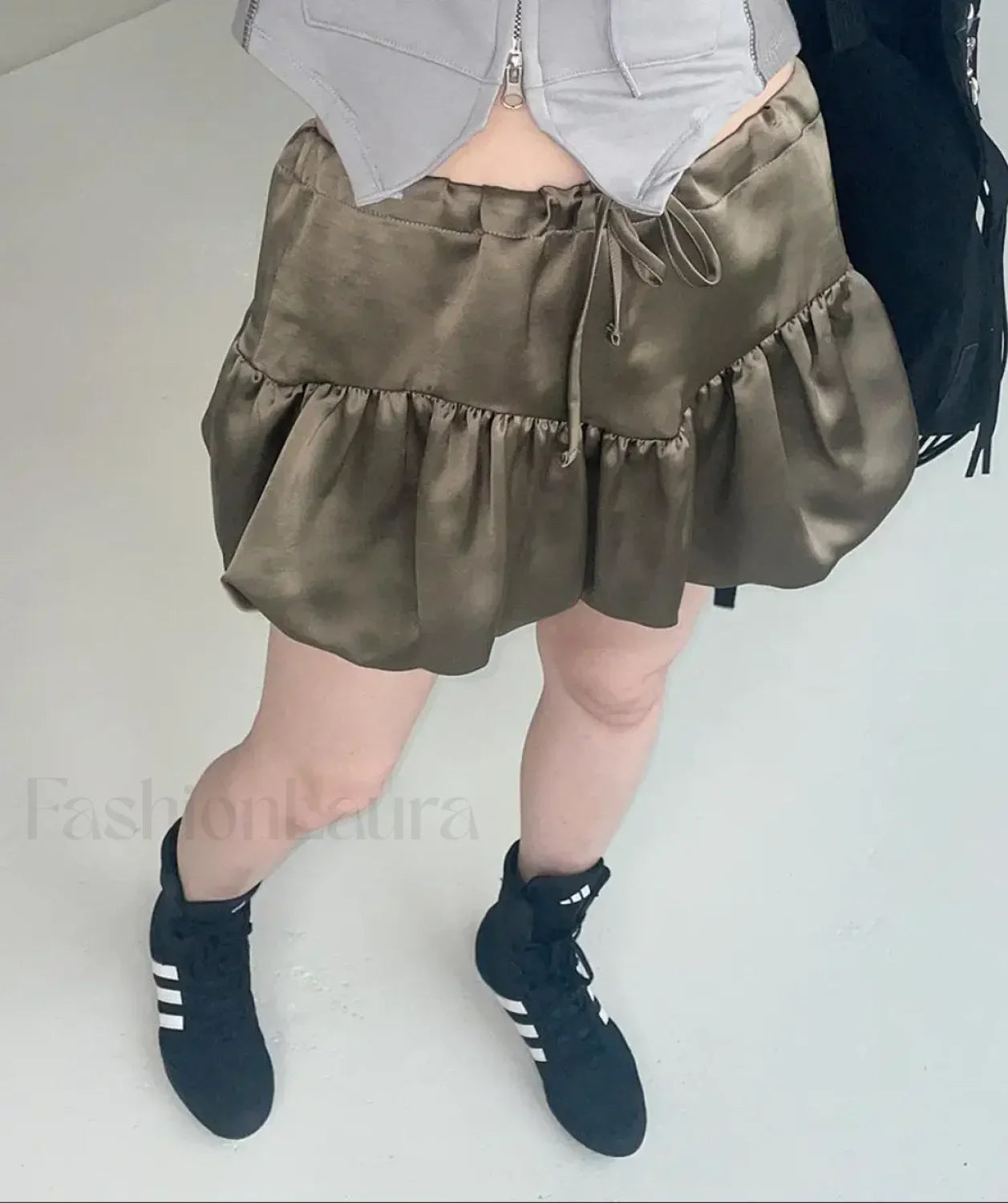 Patchwork Silk Tutu A line Skirt Army green / One Size