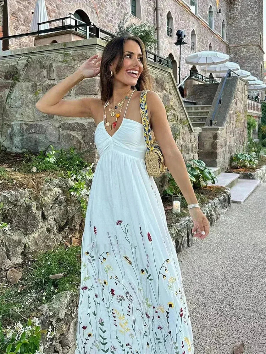 Patchwork Square-Collar Boho Dress