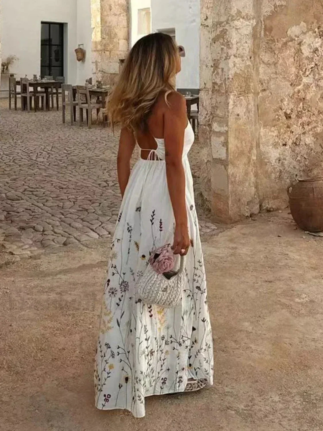 Patchwork Square-Collar Boho Dress