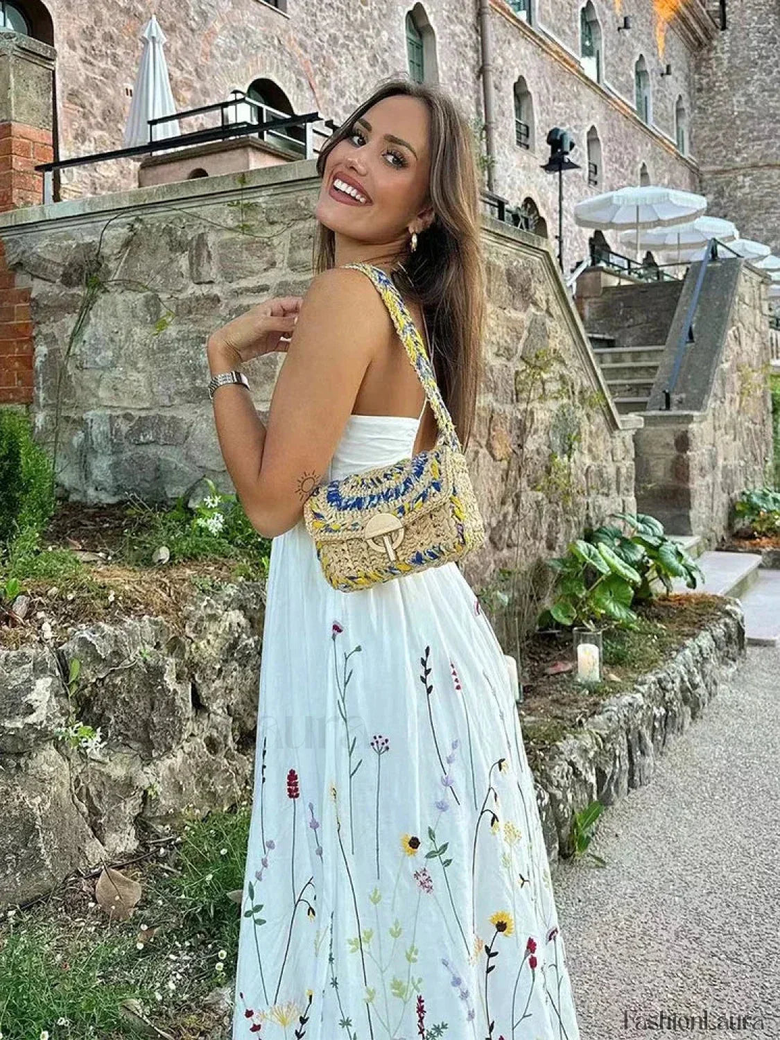 Patchwork Square-Collar Boho Dress