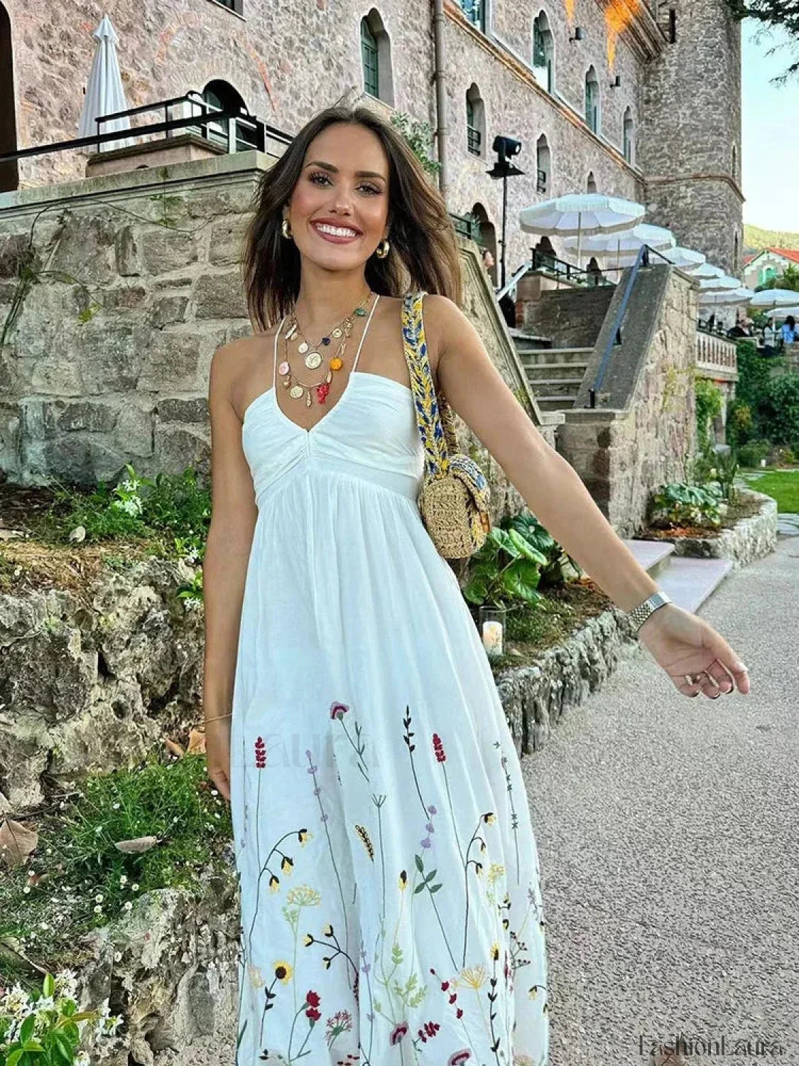 Patchwork Square-Collar Boho Dress