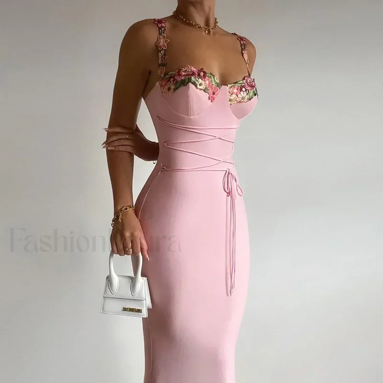 Patchwork Strapless Midi Dress