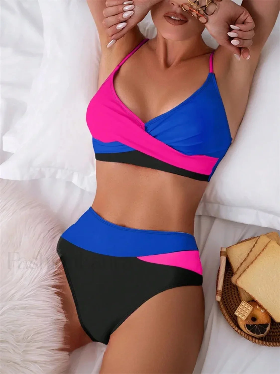 Patchwork String Bikini Set BLACK4 / S