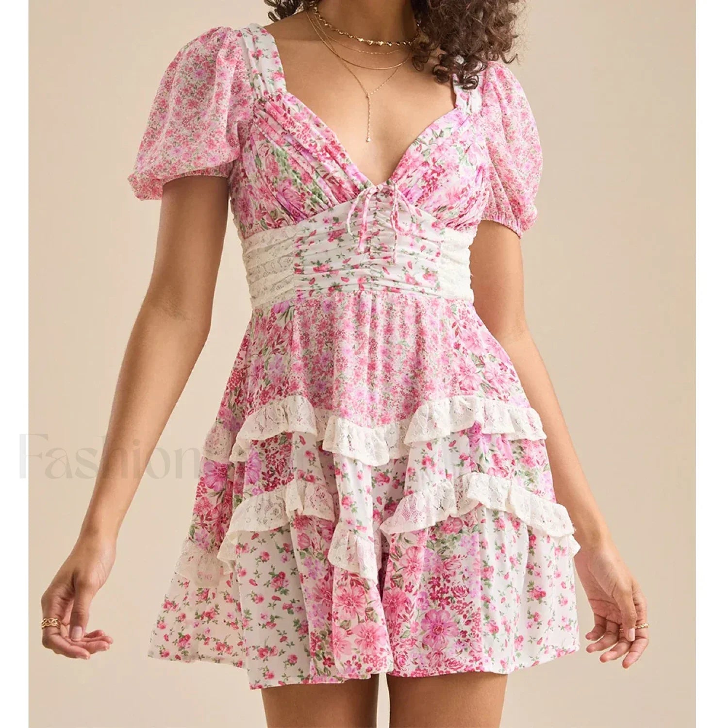 Patchwork Tiered Floral Dress