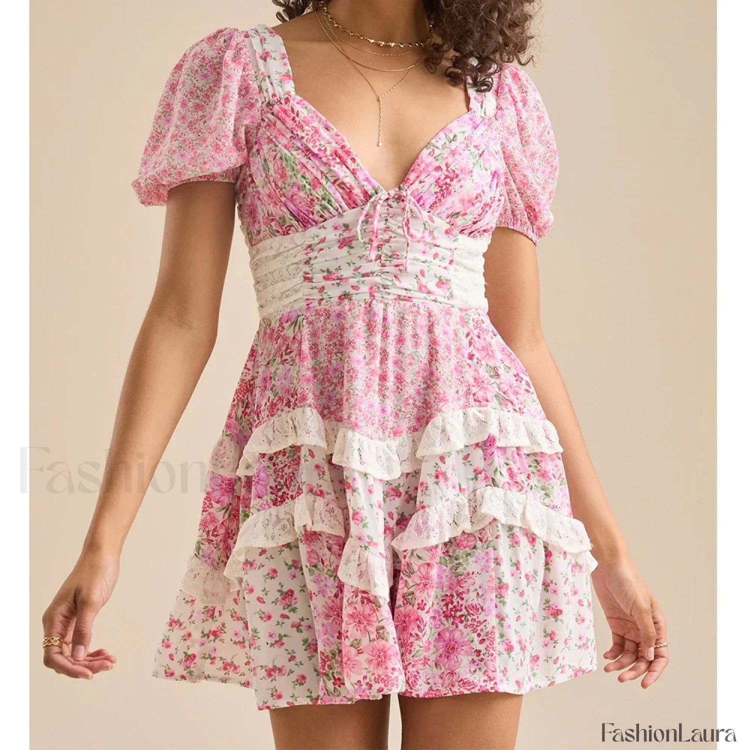 Patchwork Tiered Floral Dress