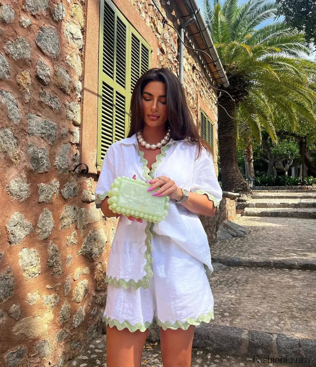 Patchwork Turn Down Shirt Loose Shorts Two Piece Set