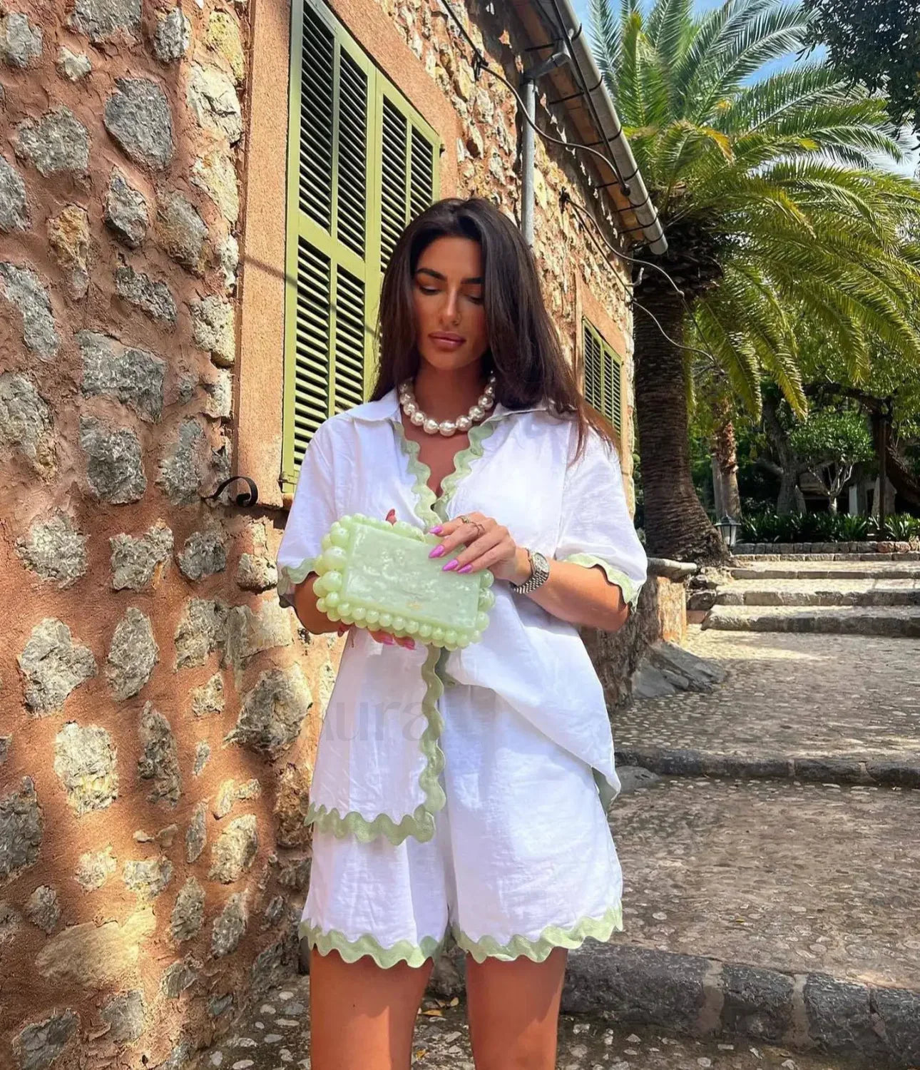 Patchwork Turn Down Shirt Loose Shorts Two Piece Set