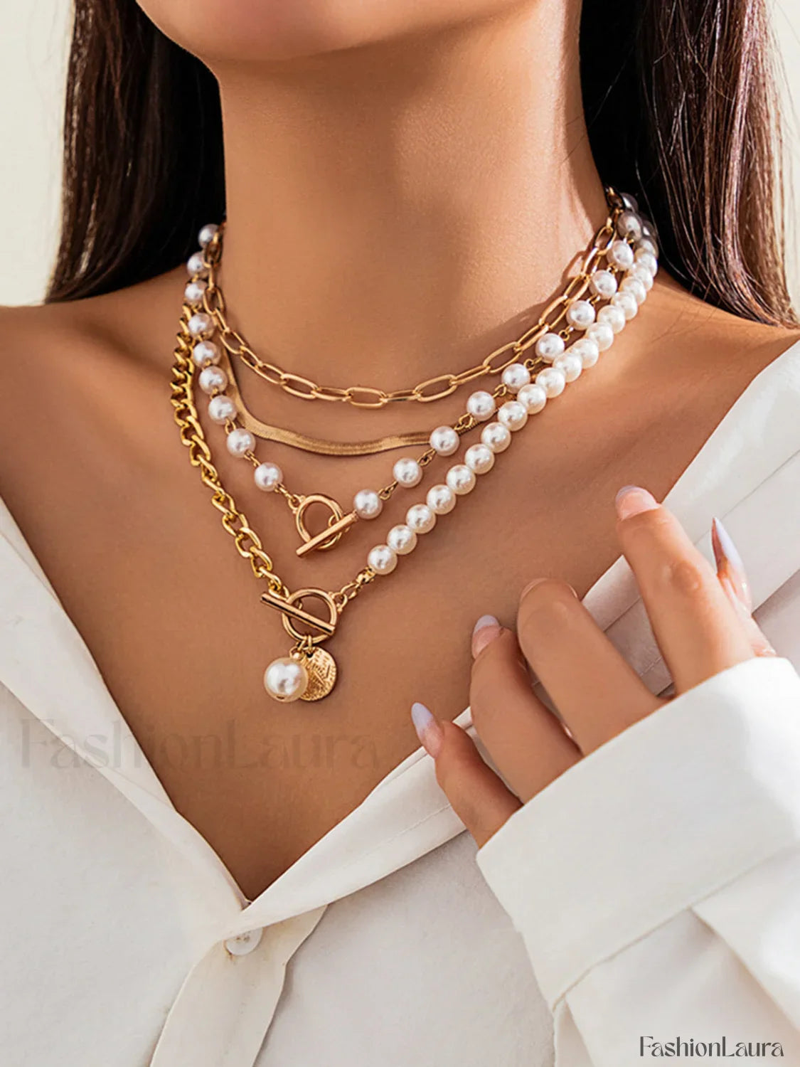 Pearl Decor Chain Layered Necklace