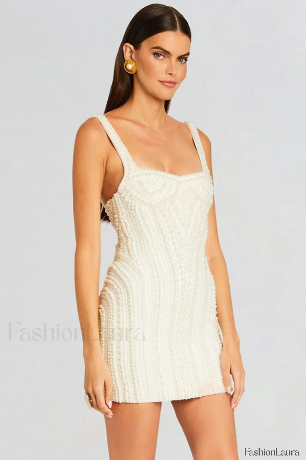 Pearl Studded Stylish White Mini Dress