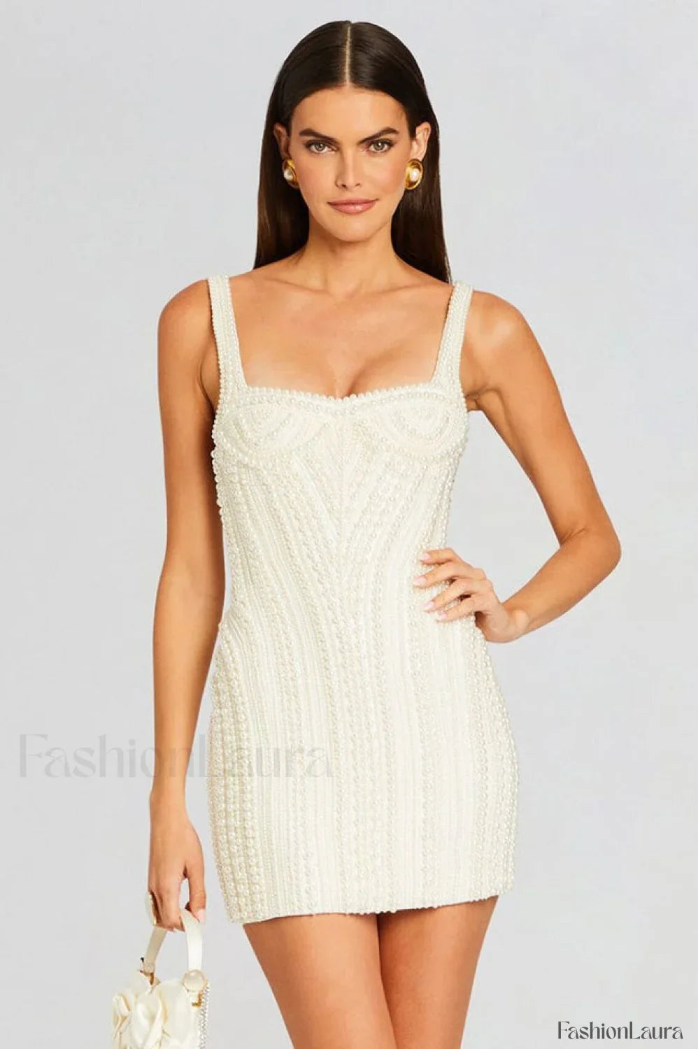 Pearl Studded Stylish White Mini Dress