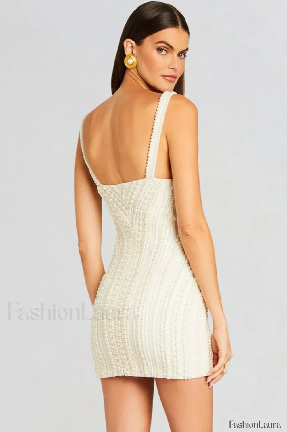 Pearl Studded Stylish White Mini Dress