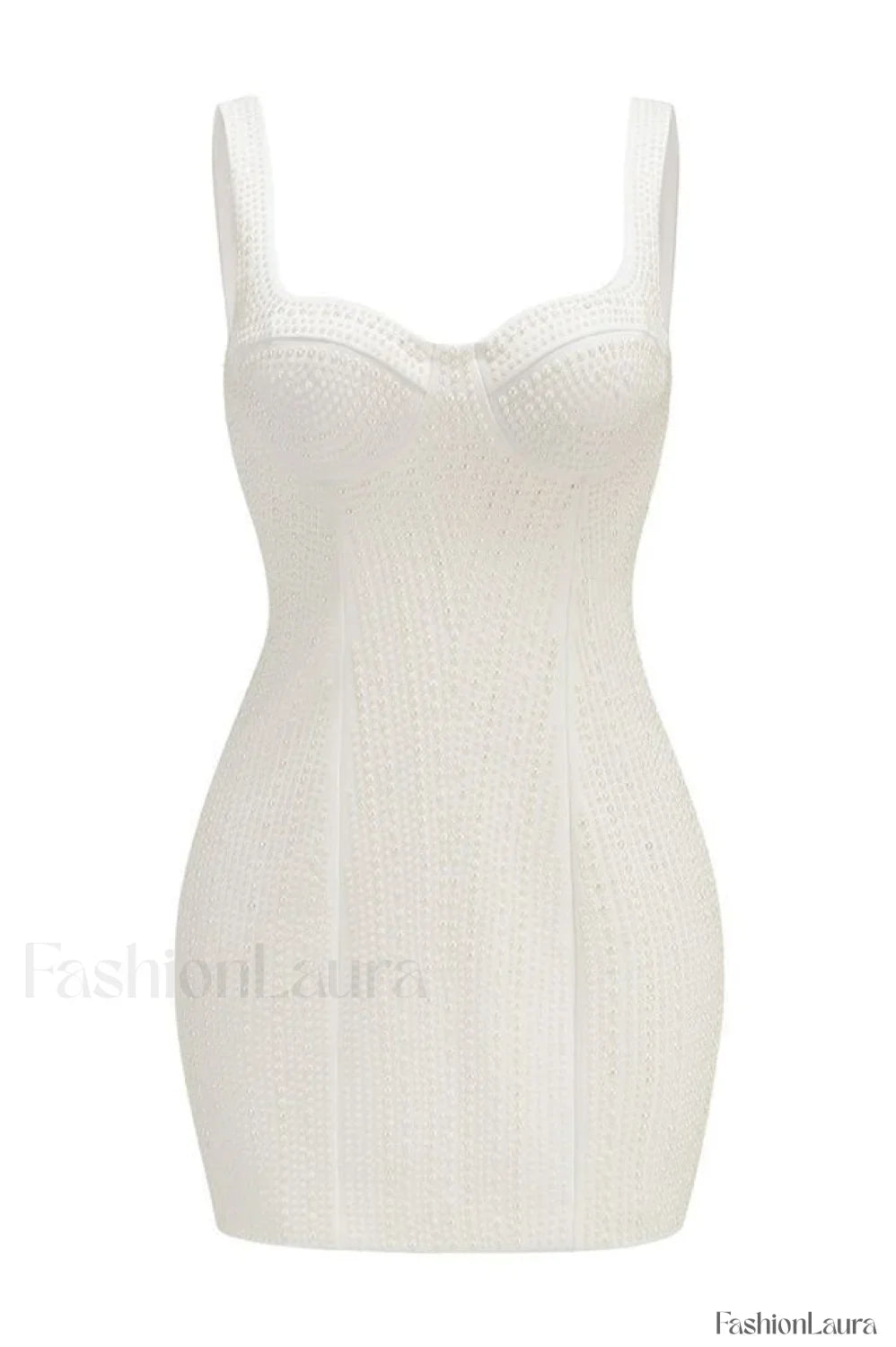 Pearl Studded Stylish White Mini Dress