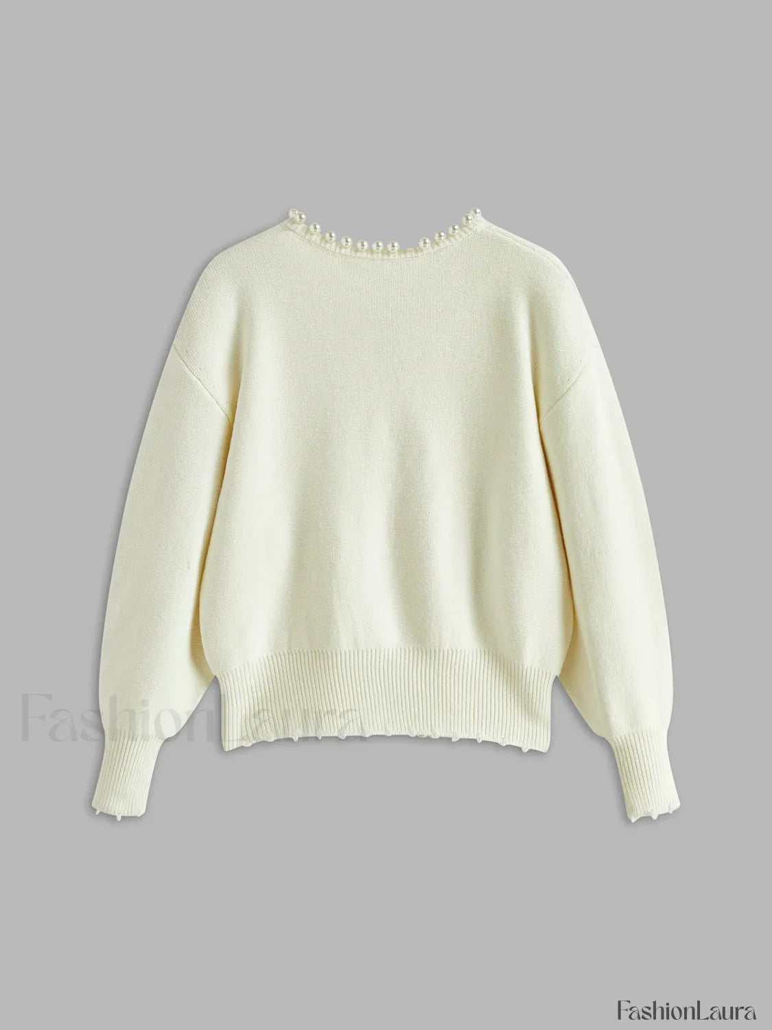 Pearl Trim Ripped Hem Cardigan