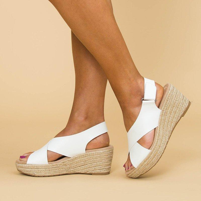 Peep Toe Magic Tape Wedges Crossed Sandals