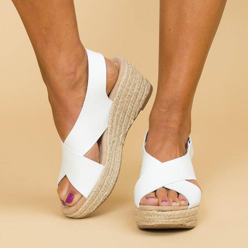 Peep Toe Magic Tape Wedges Crossed Sandals