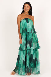 Floral Chiffon Strapless Tiered Maxi Dress 3