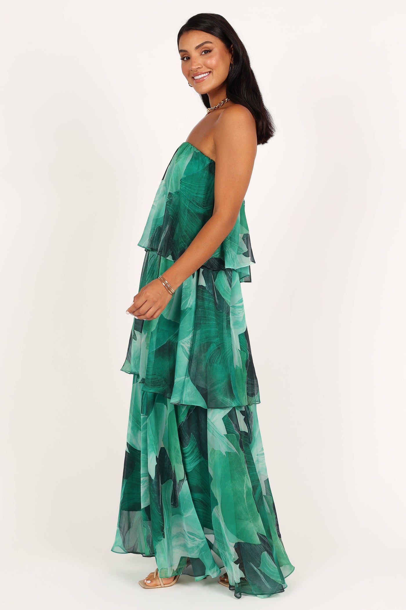 Floral Chiffon Strapless Tiered Maxi Dress 5