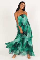 Floral Chiffon Strapless Tiered Maxi Dress 8