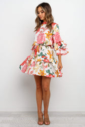 Floral High Neck Ruffle Sleeve Tiered Mini Dress 4