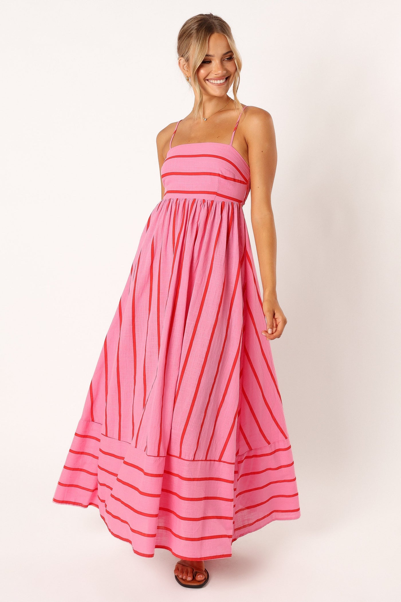 Striped Spaghetti Strap Tiered Maxi Dress 4