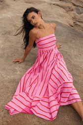 Striped Spaghetti Strap Tiered Maxi Dress