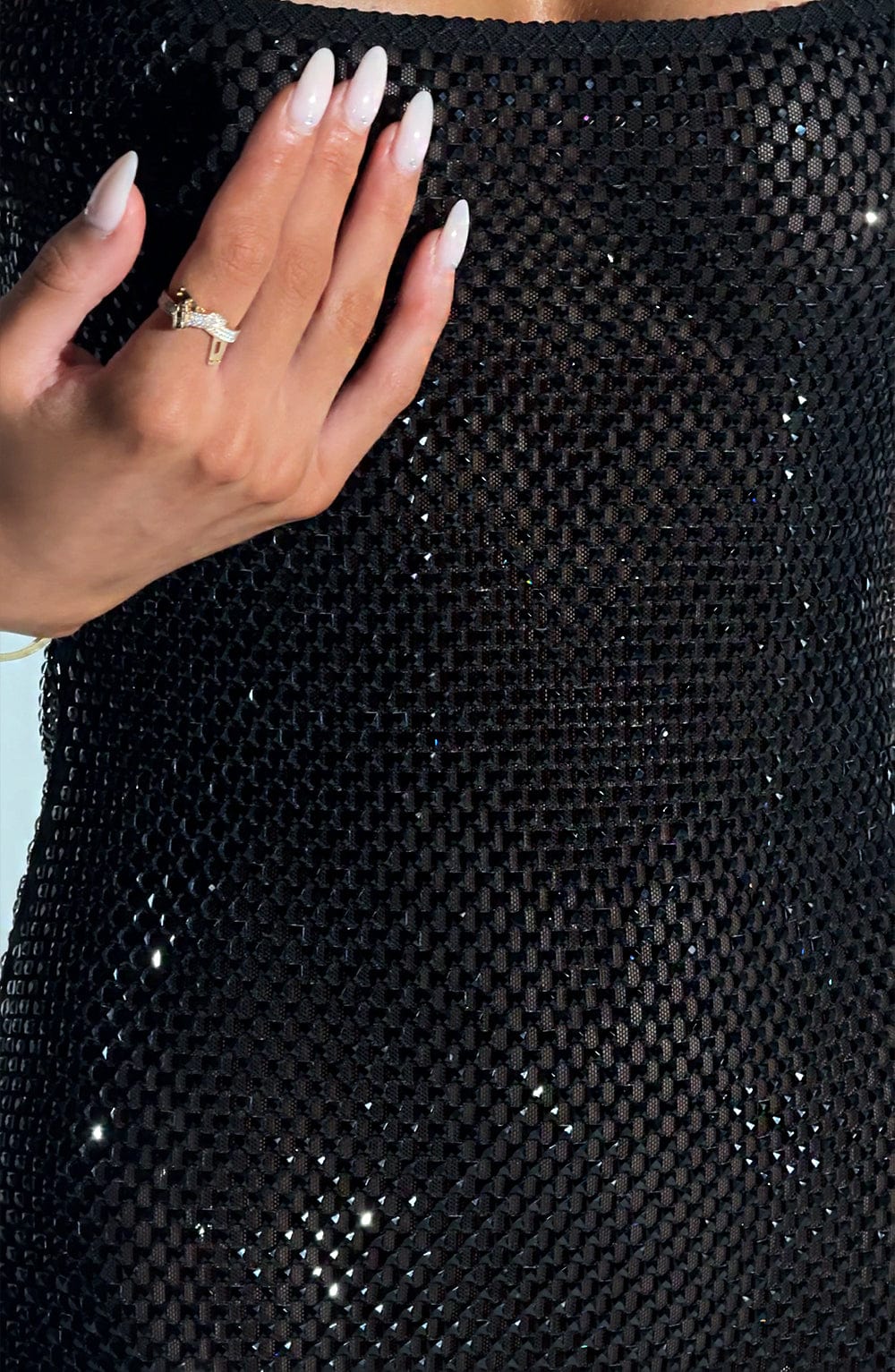 Rhinestone Mesh Square Neck Bodycon Mini Dress Party 3