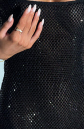 Rhinestone Mesh Square Neck Bodycon Mini Dress Party 3