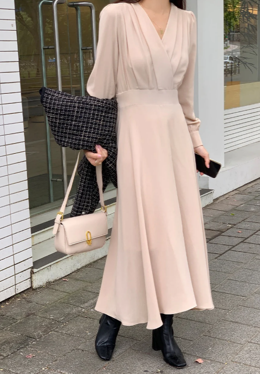 V-Neck Wrap Long Sleeve A-Line Midi Dress 10