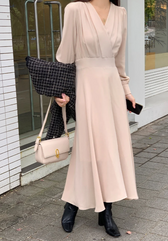 V-Neck Wrap Long Sleeve A-Line Midi Dress 10