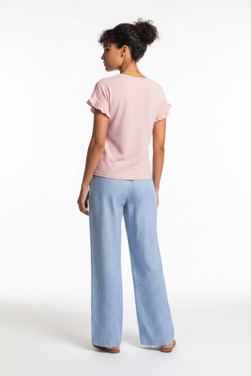 Charming Textured Ruffle Sleeve T-Shirt with Soft Fabric and Relaxed F